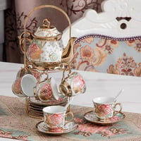 CHANJOON Arany Porcelán Teáskészlet Piros Rózsával, Vintage Kávé és Teaszolgáltatás 6 Személyre 3