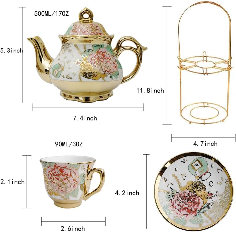 CHANJOON Aranyozott Piros Rózsa Kerámia Teáskészlet 6 Személyes Vintage Teáskanna