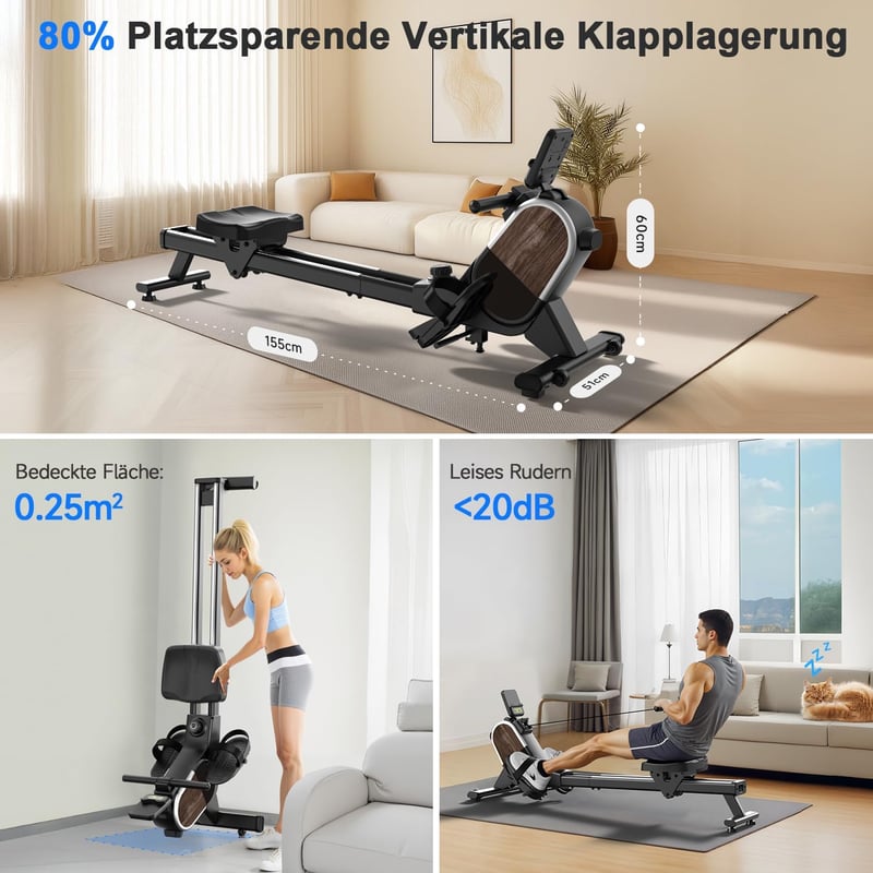 CHAOKE Mágneses Evezőgép Otthoni Edzéshez - 16 Ellenállási Szint, Dupla Sín, LCD Kijelző, App Kompatibilis, 160kg Teherbírás