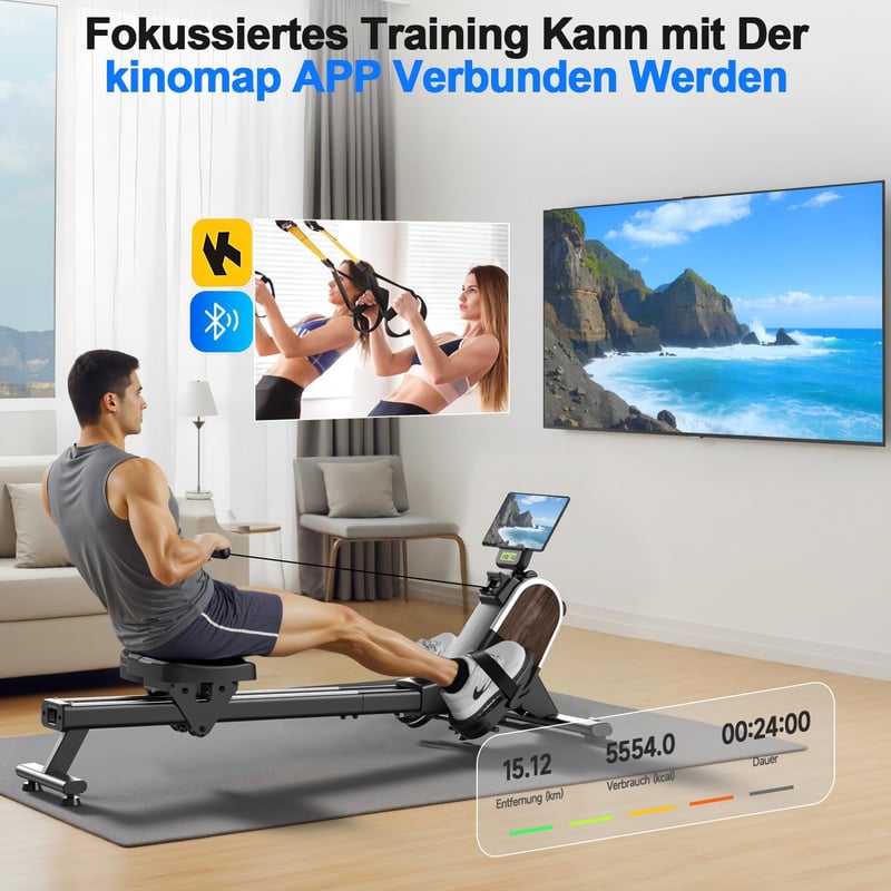 CHAOKE Mágneses Evezőgép Otthoni Edzéshez - 16 Ellenállási Szint, Dupla Sín, LCD Kijelző, App Kompatibilis, 160kg Teherbírás