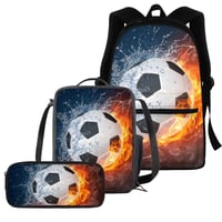 chaqlin Školský Set pre Chlapcov a Dievčatá - 3-dielny Ruksak Termoska Obedový Box Peračník s Futbalovou Loptou 2