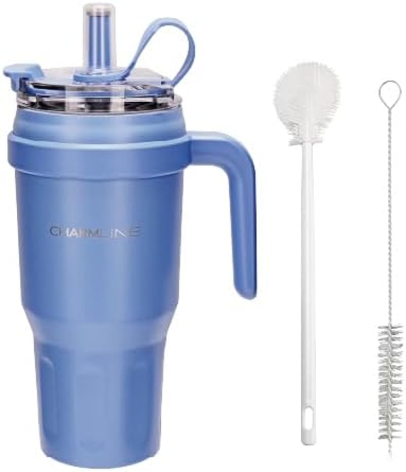 Charmline 1200 ml Termikus Kávésbögre Rozsdamentes Acél Vákuum Pohár Tetővel és Szívószállal Kék