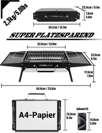 Charmline 34x23cm Hordozható Széngrillezés Kemping Grill Kert Strand Piknik 2