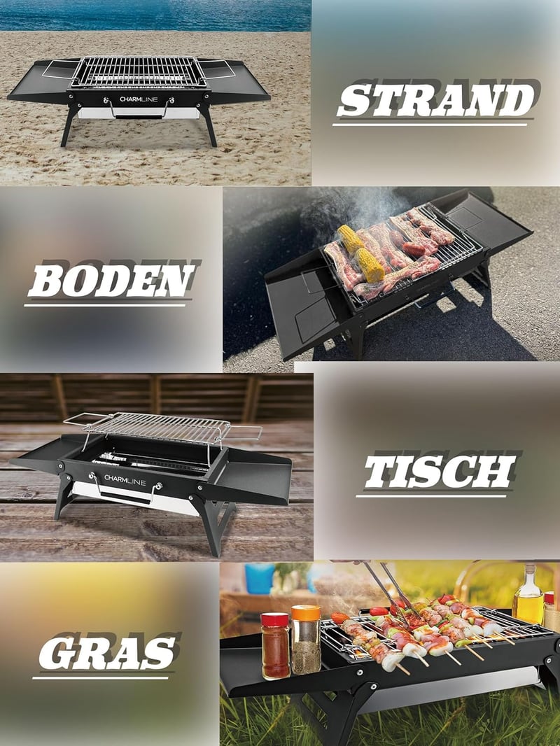Charmline 34x23cm Hordozható Széngrillezés Kemping Grill Kert Strand Piknik