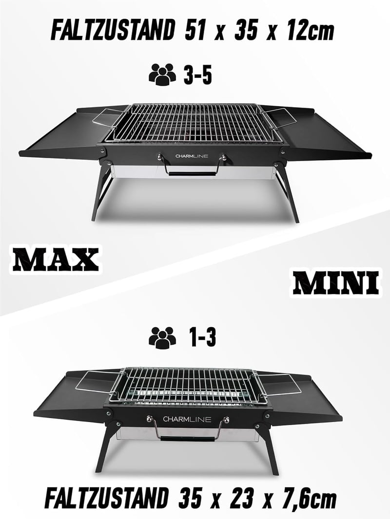 Charmline 34x23cm Hordozható Széngrillezés Kemping Grill Kert Strand Piknik