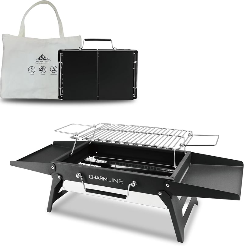 Charmline 34x23cm Hordozható Széngrillezés Kemping Grill Kert Strand Piknik