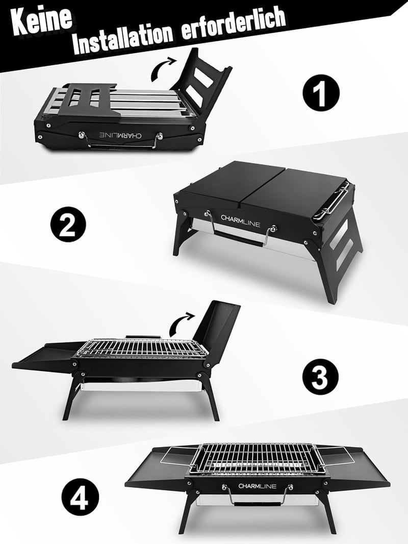 Charmline 34x23cm Hordozható Széngrillezés Kemping Grill Kert Strand Piknik