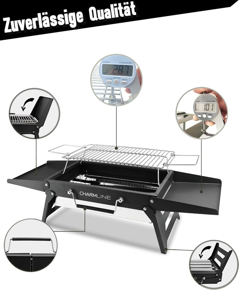 Charmline 34x23cm Hordozható Széngrillezés Kemping Grill Kert Strand Piknik
