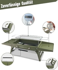 Charmline Összecsukható Hordozható Szenes Grill 35x23cm Zöld - Kompakt BBQ Grillsütő Kempingezéshez és Kerti Sütéshez 3