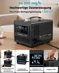Charmline Ozónový generátor s diaľkovým ovládaním, 60 000 mg/h, na odstraňovanie pachov do auta, izby, pivnice, do 500 m², čierny 3