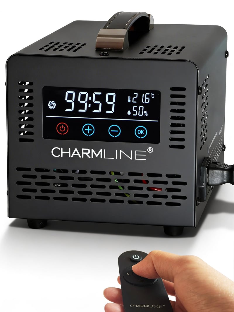 Charmline Ozónový generátor s diaľkovým ovládaním, 60 000 mg/h, na odstraňovanie pachov do auta, izby, pivnice, do 500 m², čierny
