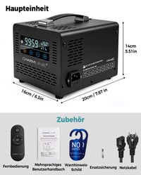 Charmline Ozónový generátor s diaľkovým ovládaním, 60 000 mg/h, na odstraňovanie pachov do auta, izby, pivnice, do 500 m², čierny 7