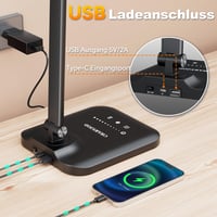 CHARYJOD dvostruka LED stolna svjetiljka, prigušiva, rastezljiva, 5 temperatura boje i 10 razina svjetline, USB priključak za punjenje 2