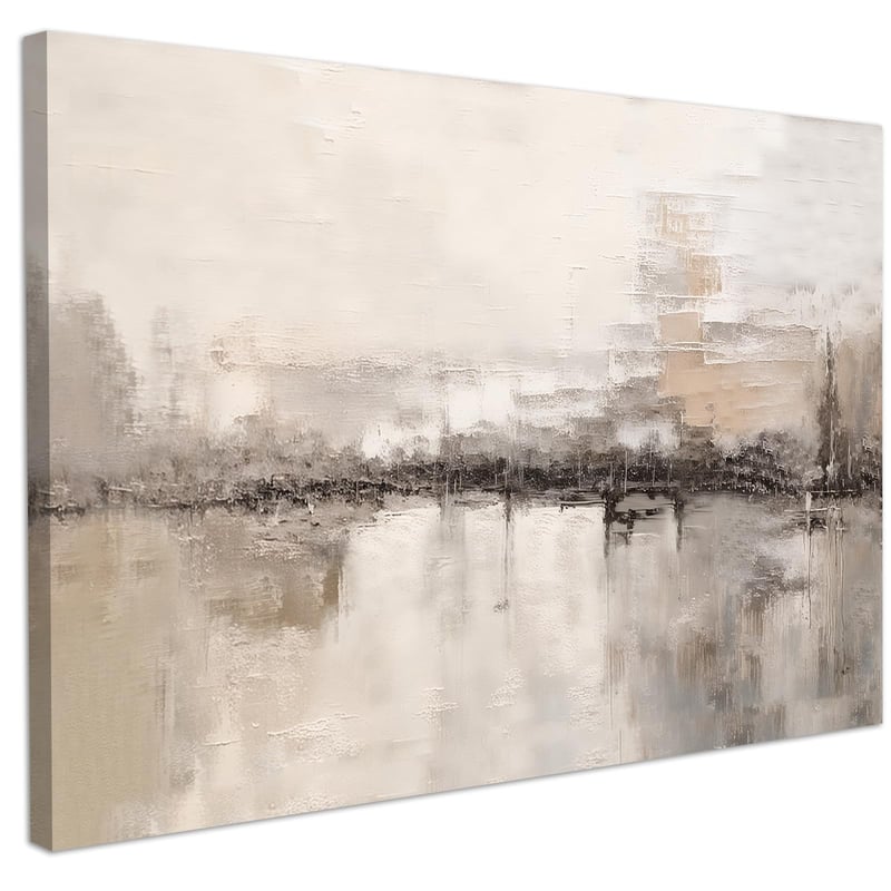 Tablou canvas abstract CHDITB, decor perete bej-negru, pentru living, dormitor, birou, stil boho modern, 59x39 cm