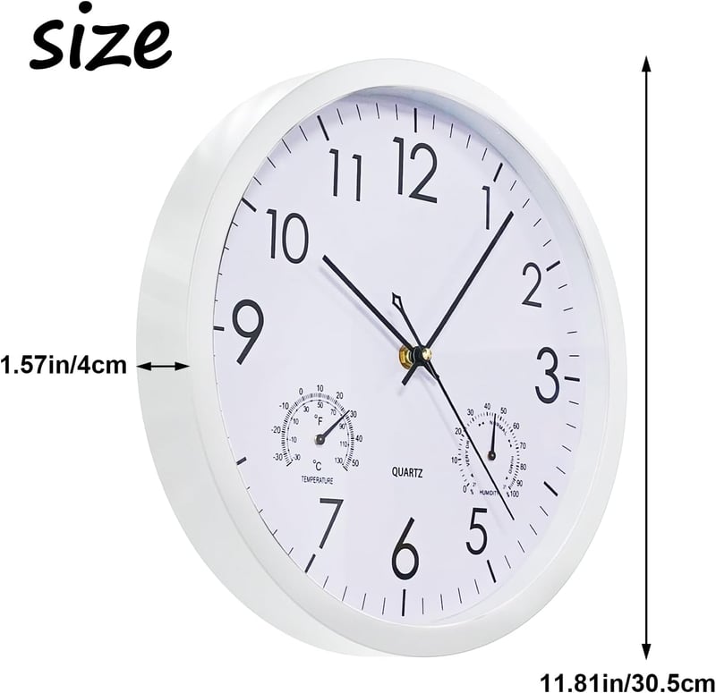 Chedin 30 cm Csendes Falióra Hőmérővel és Páratartalom Mérővel, Időjárásálló
