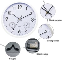 Chedin 30 cm Csendes Falióra Hőmérővel és Páratartalom Mérővel, Időjárásálló 3