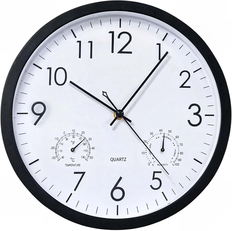 Chedin 30 cm Csendes Falióra Hőmérővel és Páratartalom Mérővel, Időjárásálló - 1, White