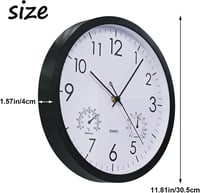Chedin 30 cm Csendes Falióra Hőmérővel és Páratartalom Mérővel, Időjárásálló - 1, White 2