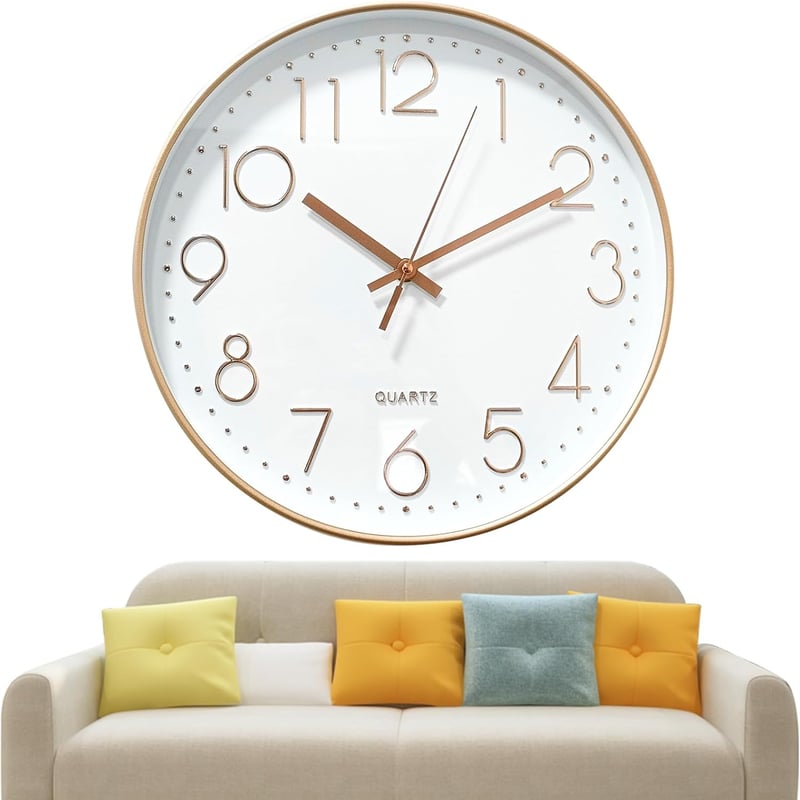 Chedin 30 cm Csendes Falióra Modern Kvarckristály Fehér-Rozéarany Gyermek - White/Rose Gold