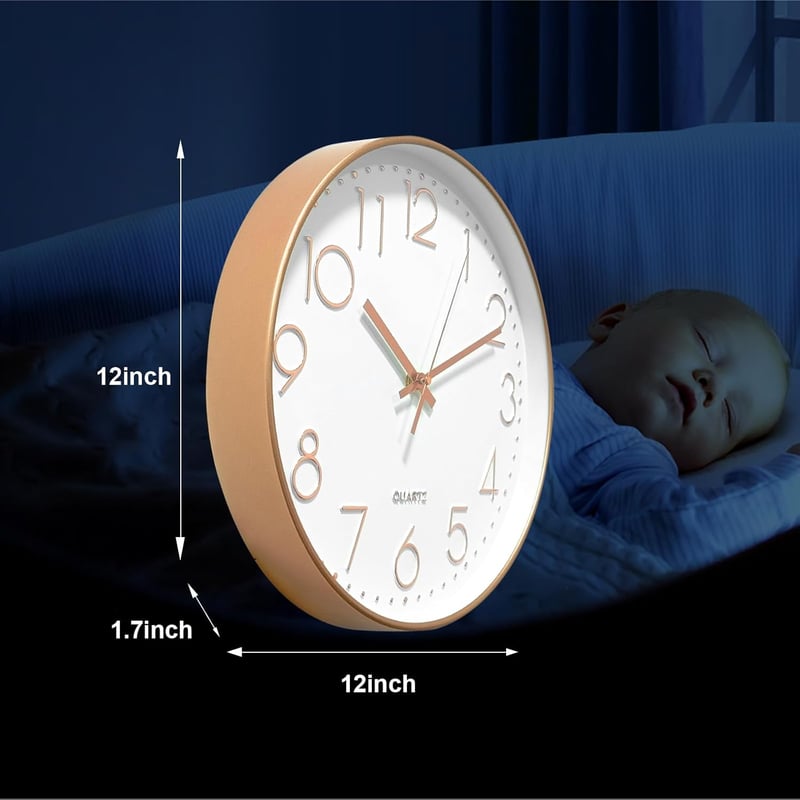 Chedin 30 cm Csendes Falióra Modern Kvarckristály Fehér-Rozéarany Gyermek - White/Rose Gold