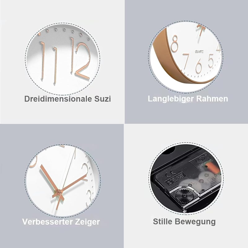 Chedin 30 cm Csendes Falióra Modern Kvarckristály Fehér-Rozéarany Gyermek - White/Rose Gold