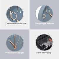 Chedin 30 cm Csendes Falióra Modern Kvarckristály Szürke-Rozéarany Gyermek - Grey/Rose Gold 3