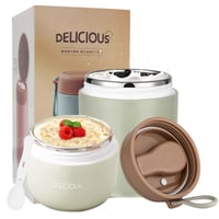 Nerezový pohár na müsli Chedin To Go s viečkom a lyžičkou, 730 ml, nepriepustný, dvojstenný, zelený 1