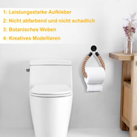 Chedin Wc papír tartó fekete matt, fúrás nélkül, vintage kender kötél, 2 darab 4