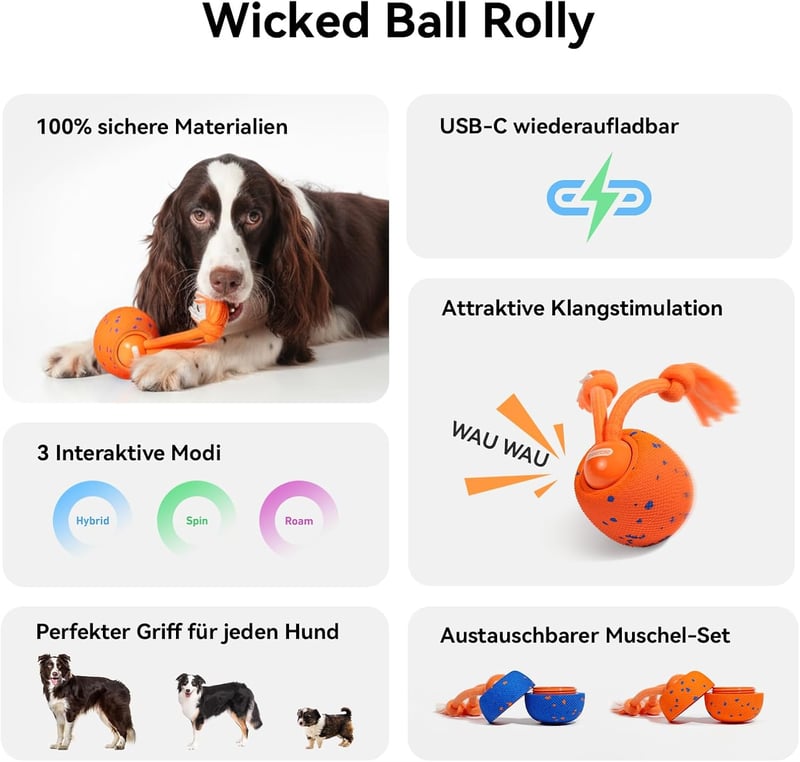 Cheerble Wicked Ball Rolly interaktív kutyajáték USB-C töltéssel