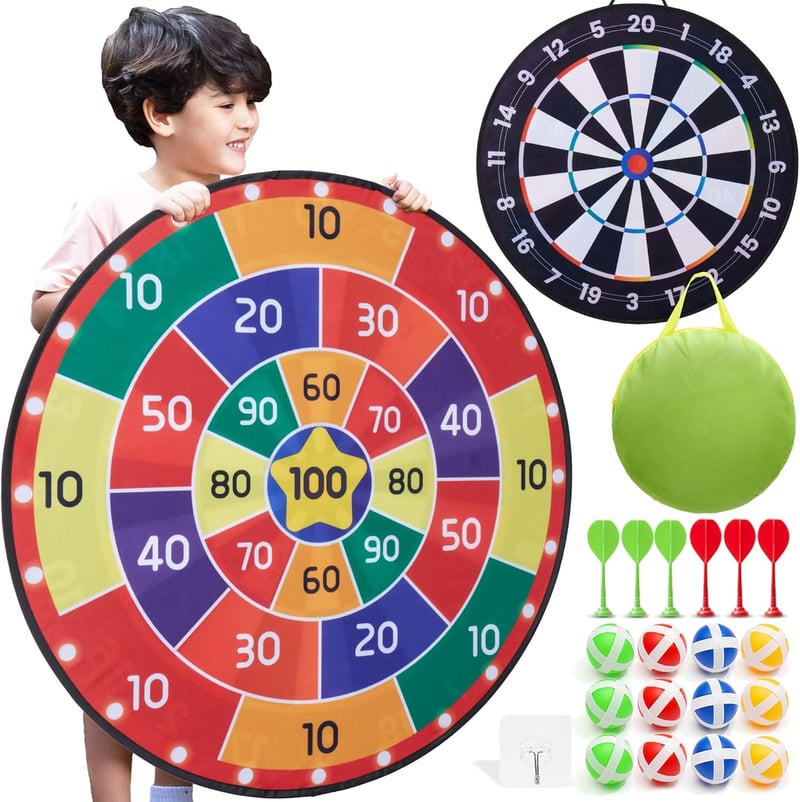 Cheerful Children Toys Jumbo Dartboard XL/XXL Fordítható Mintákkal 16 Labdával és 6 Nyíllal