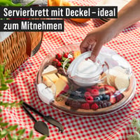 Okrúhly servírovací podnos na údeniny Chef Pomodoro s poklopom, 34 cm, drevený servírovací podnos s 5 priehradkami — Poklop je na 2 miestach prasknutý (stav: pozri 2. obrázok) 5