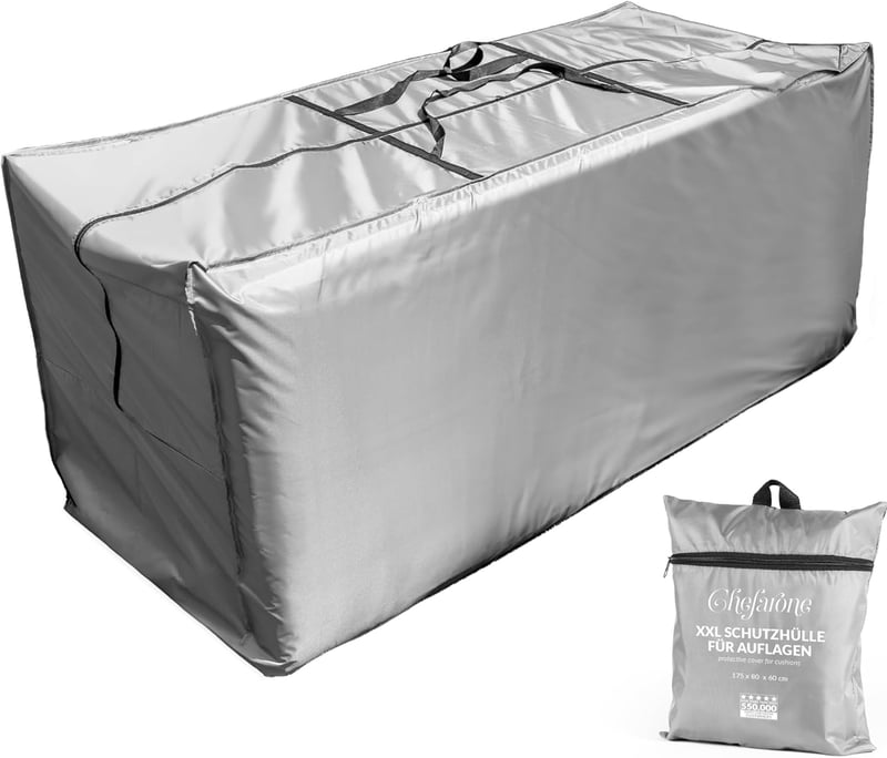 Chefarone XXL Kerti Párna Tároló Táska - Vízálló Védőhuzat UV Védelemmel - Időjárásálló Párnatakaró Kültéri Bútorokhoz - 175x60x80 cm - Bézs