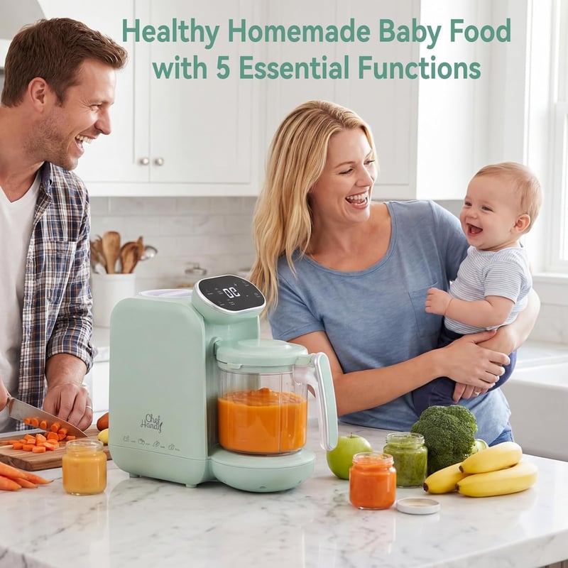 CHEFHANDY 5 az 1-ben bébiételmixer, gőzölő, melegítő zöld