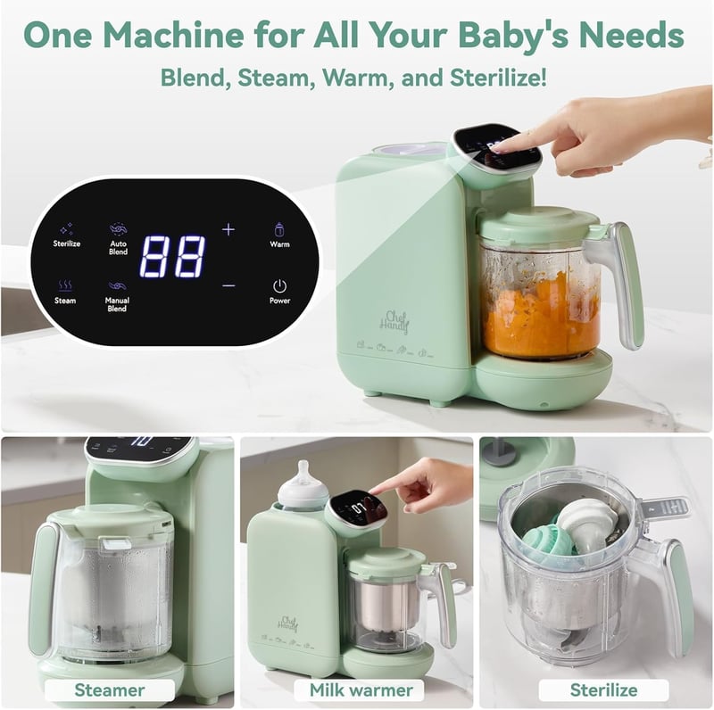 CHEFHANDY 5 az 1-ben bébiételmixer, gőzölő, melegítő zöld