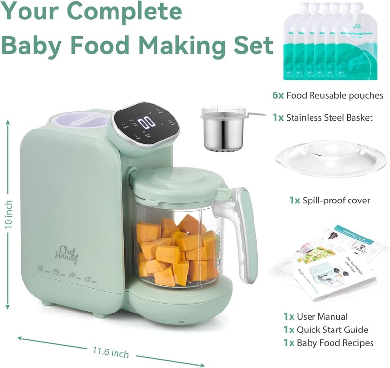 CHEFHANDY 5 az 1-ben bébiételmixer, gőzölő, melegítő zöld
