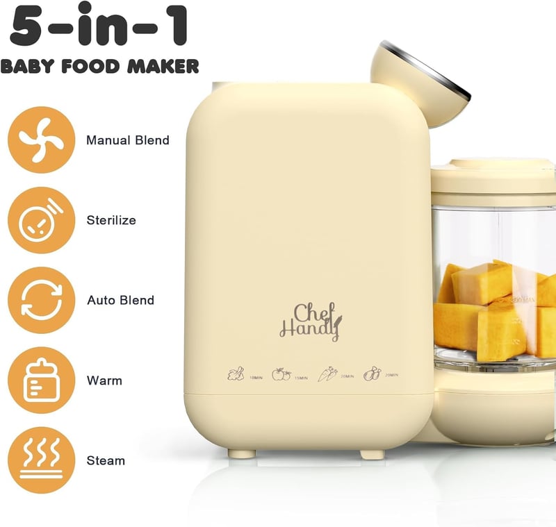CHEFHANDY 5az1-ben Multifunkciós Bébiételmixer Gőzölő Melegítő Sárga
