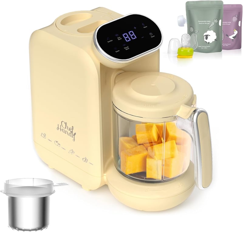 CHEFHANDY 5az1-ben Multifunkciós Bébiételmixer Gőzölő Melegítő Sárga