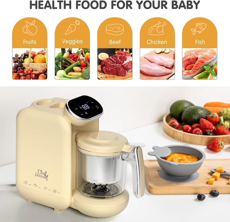 CHEFHANDY 5az1-ben Multifunkciós Bébiételmixer Gőzölő Melegítő Sárga
