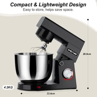 CHeflee Konyhai Robotgép 1500W - Fekete Tésztadagasztó 4,5 és 5,5L Rozsdamentes Acél Tállal, 10 Sebességgel, Keverővel, Dagasztókarral és Fr 7