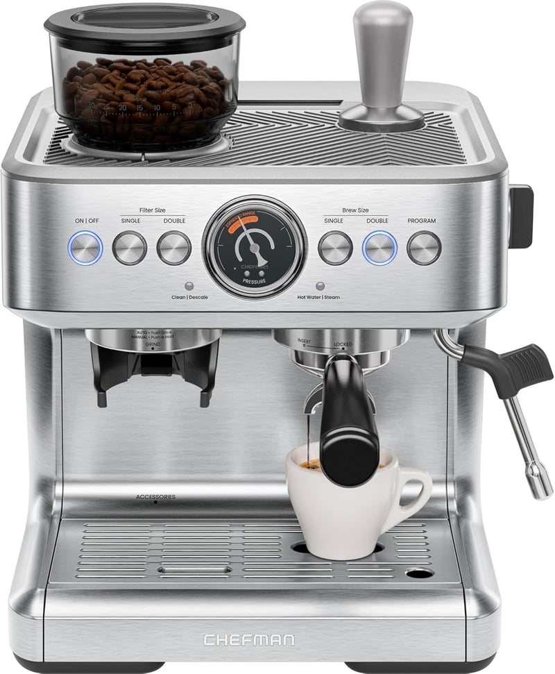 Chefman Crema Supreme 15 bar espresso kávéfőző tejhabosítóval és kávéőrlővel