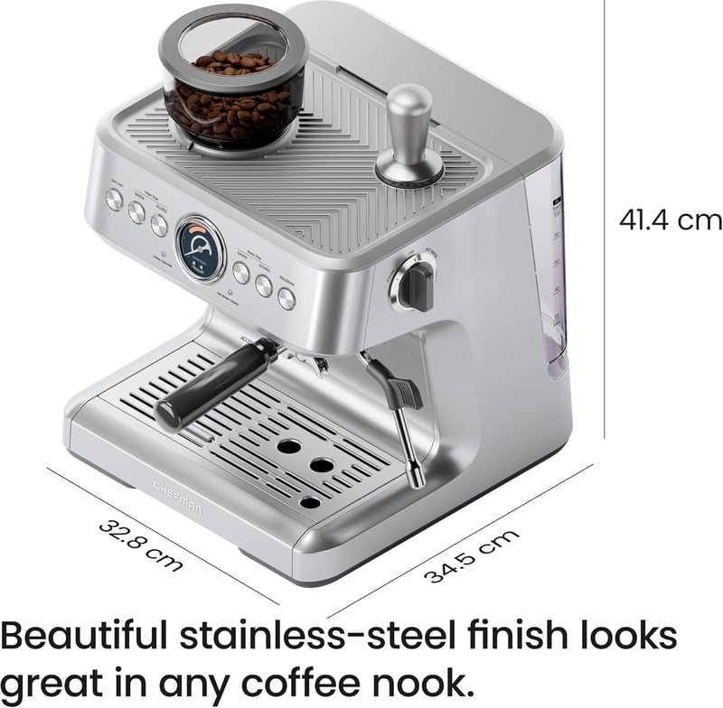 Chefman Crema Supreme 15 bar espresso kávéfőző tejhabosítóval és kávéőrlővel