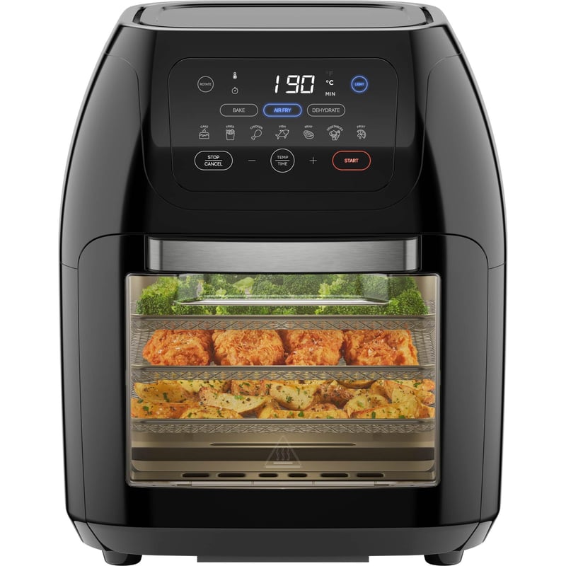 Chefman digitalna friteza na vrući zrak s ražnjem, dehidratorom i konvekcijom, 17 postavki na dodirnom zaslonu, XL 10L, automatsko isključivanje