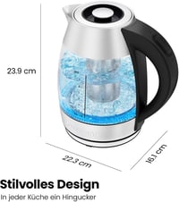 Chefman Elektromos Vízforraló Üveg 1.8L LED Kijelzővel Teaszűrővel 10
