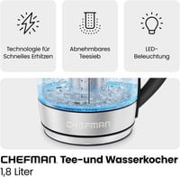 Chefman Elektromos Vízforraló Üveg 1.8L LED Kijelzővel Teaszűrővel 3