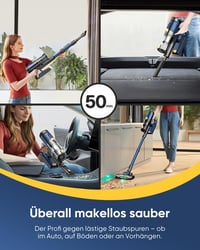 Akumulátorový vysávač CHEFREE, 48 kPa / 450 W / 50 minút, bezdrôtový tyčový vysávač s laserovým senzorom, kefou proti namotávaniu vlasov, 2,2 kg, s nástenným držiakom 7
