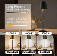Lampă de masă cu acumulator ChenFec, integral metalică, 5000 mAh, LED, cu control tactil, reglabilă, 3 temperaturi de culoare, reîncărcabilă, pentru sufragerie, dormitor, hotel 3