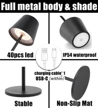 Lampă de masă cu acumulator ChenFec, integral metalică, 5000 mAh, LED, cu control tactil, reglabilă, 3 temperaturi de culoare, reîncărcabilă, pentru sufragerie, dormitor, hotel 7