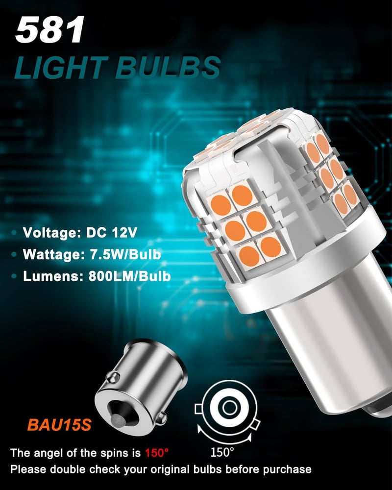 Chengguang 2db Sárga Amber 581 LED Izzó 12V 7.5W 800LM