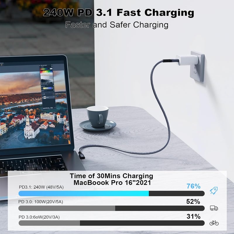 CHENLENIC USB-C 3.2 Gen2x2 20Gbps 90° kábel 240W PD3.1 Thunderbolt 3/4 kompatibilis
