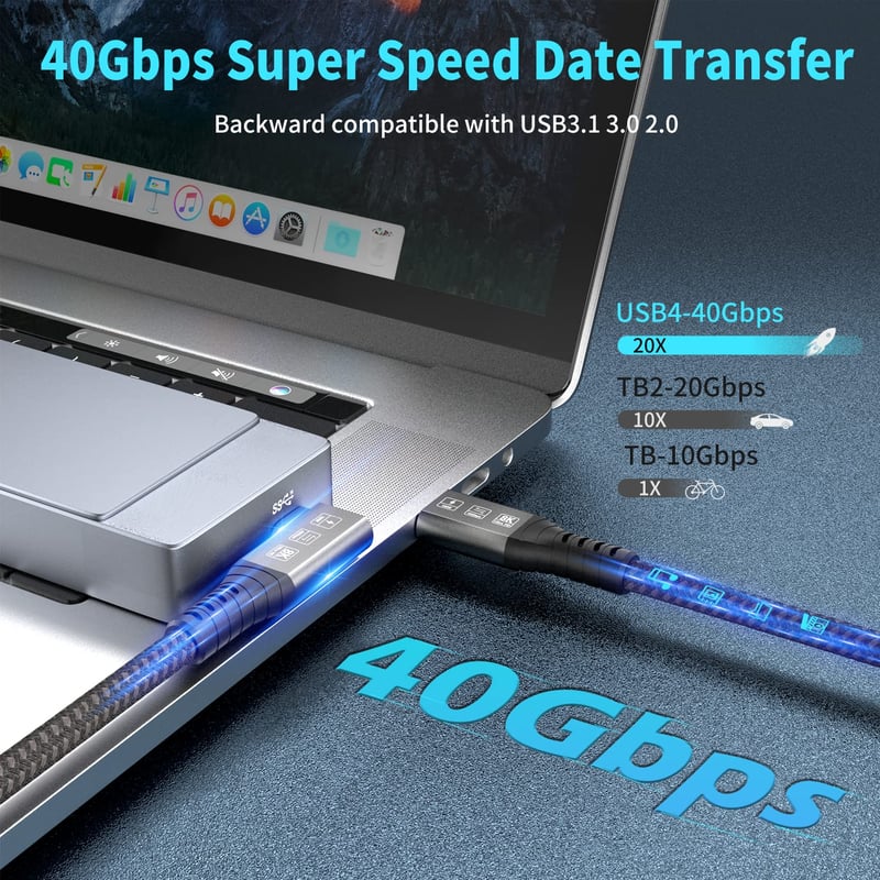 CHENLENIC USB4 Thunderbolt 4 kábel 40Gbps 240W töltés 8K 1m 90°